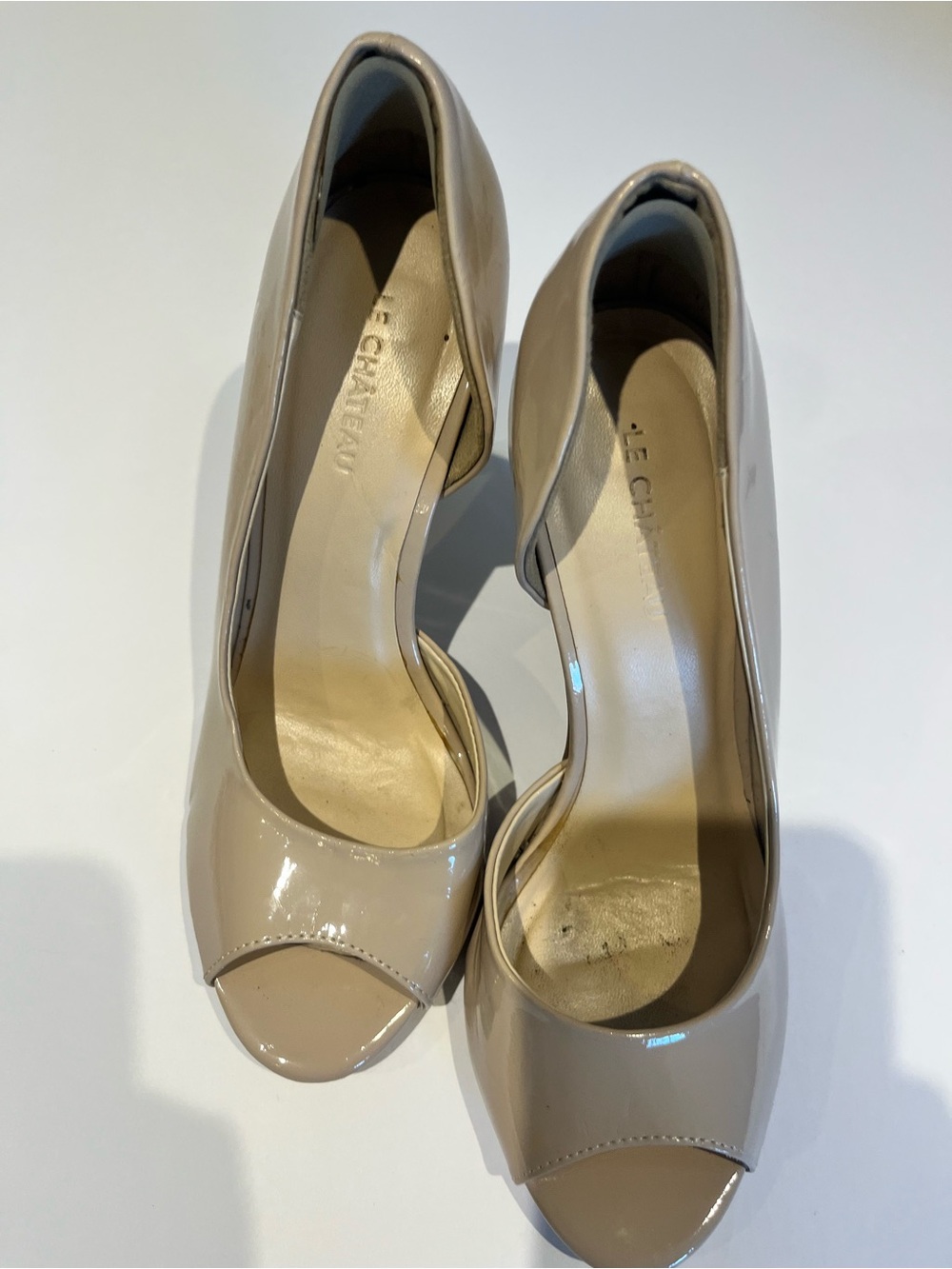 le chateau Beige Patent Peep-Toe Heels